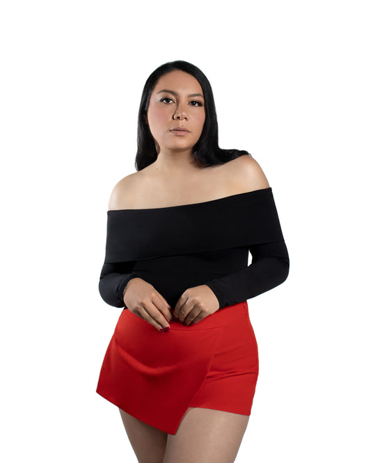 Mod 837 Body Reductor hombros descubiertos doblado manga larga