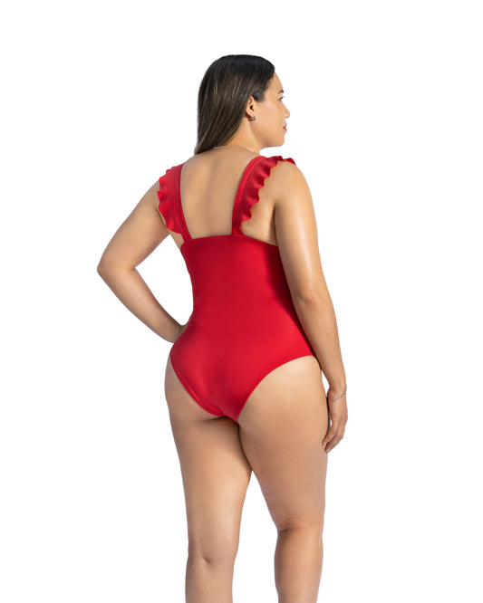 SW 914 TRAJE DE BAÑO ESCOTE V CON OLANES