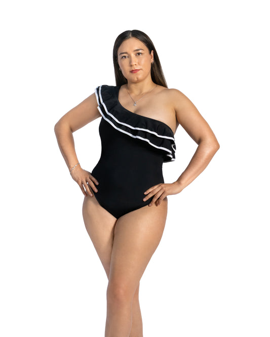 SW 918 TRAJE DE BAÑO ESCOTE V CON OLANES