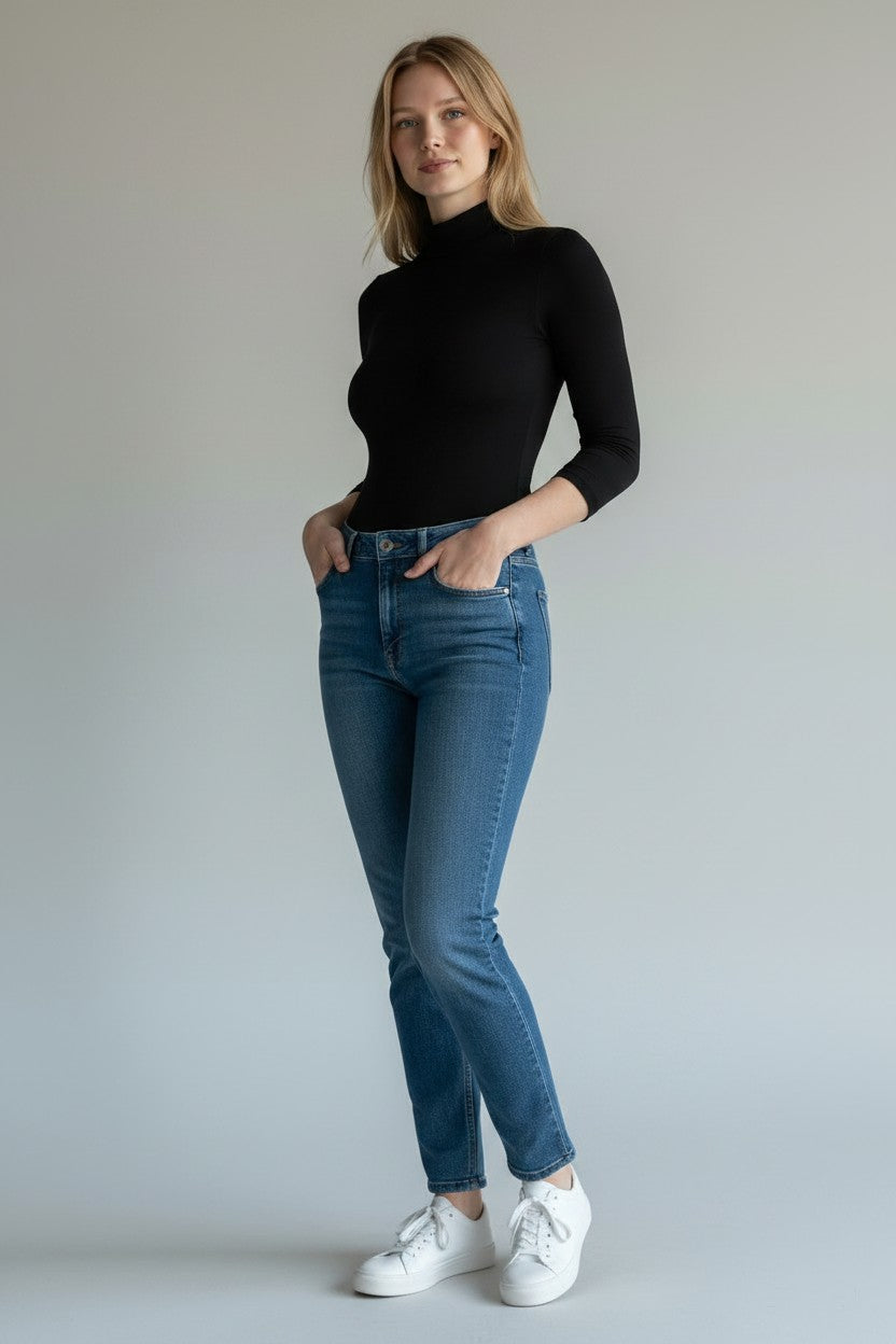 Mod 802 Body Reductor clásico sin copas manga 3/4 cuello alto