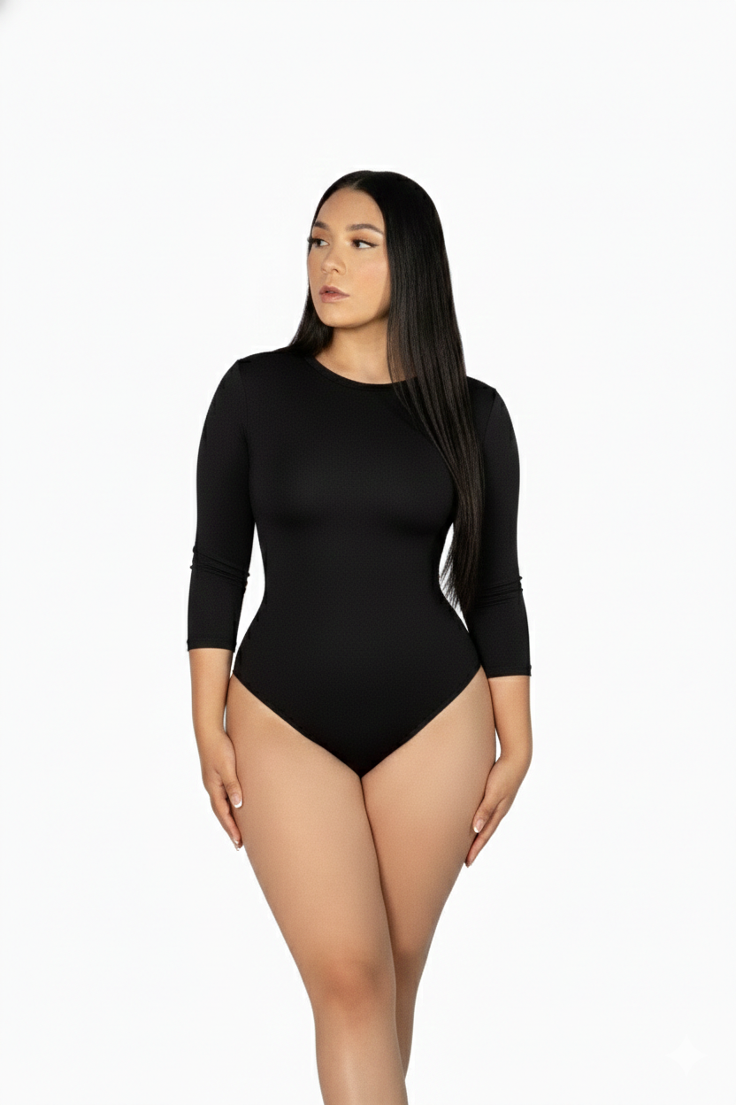 Mod 811 Body Reductor clásico sin copas cuello circular manga 3/4