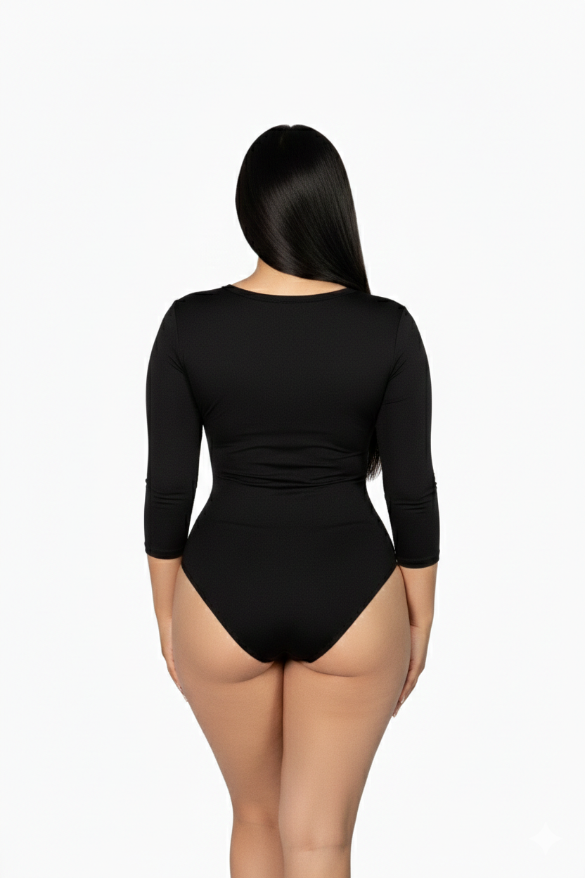 Mod 811 Body Reductor clásico sin copas cuello circular manga 3/4