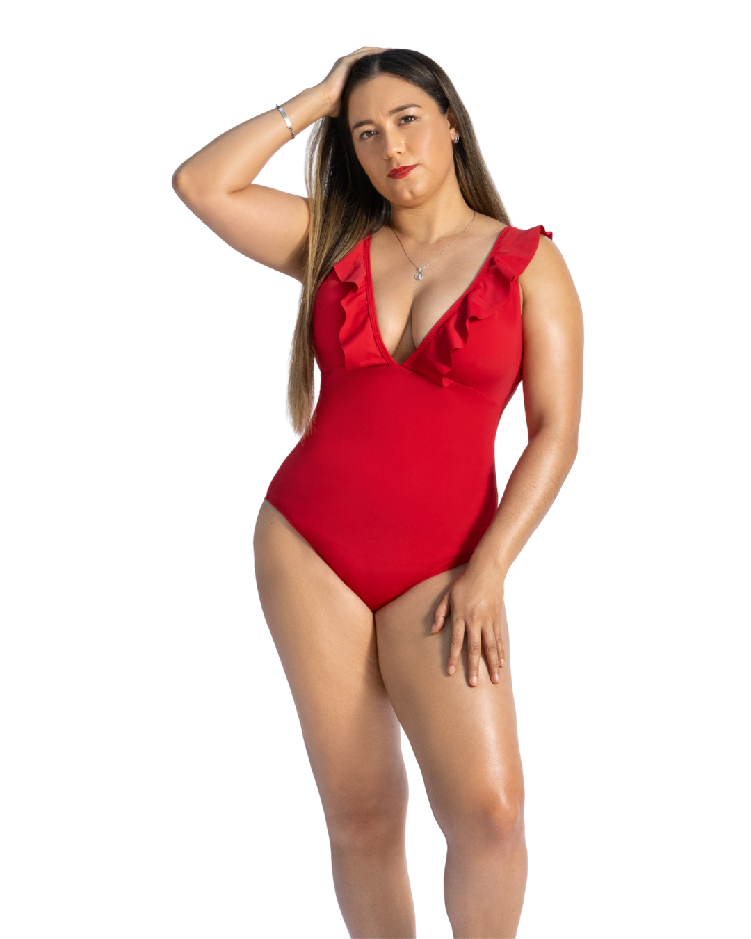 SW 914 TRAJE DE BAÑO ESCOTE V CON OLANES