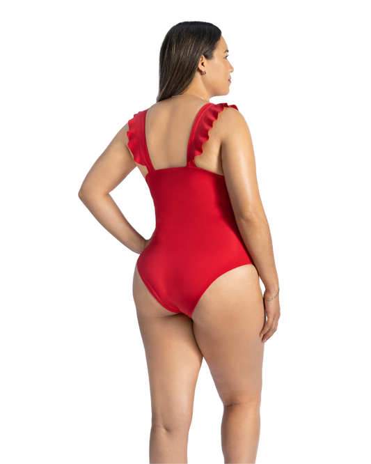 SW 914 TRAJE DE BAÑO ESCOTE V CON OLANES