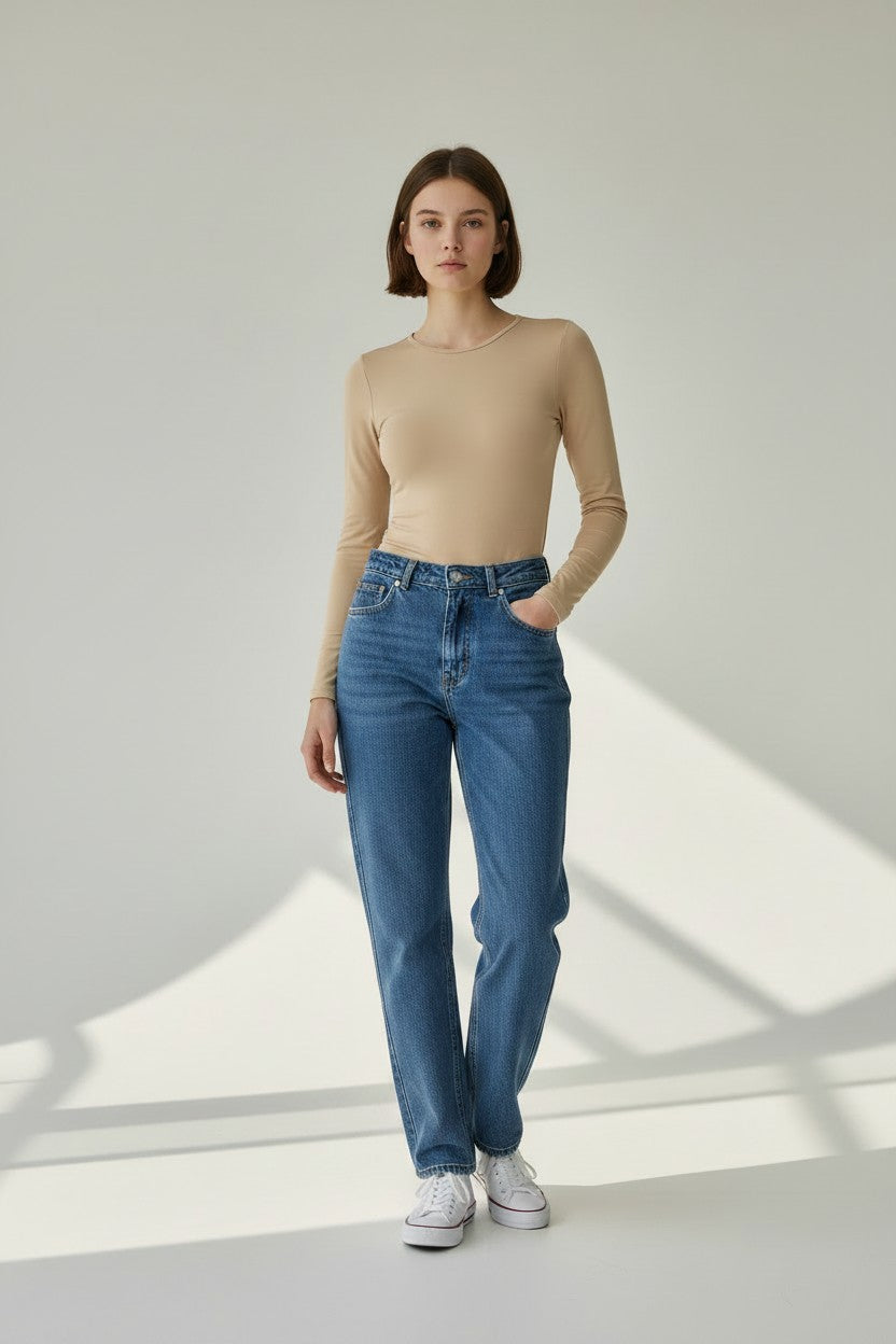 Mod 811 Body Reductor clásico sin copas cuello circular manga larga